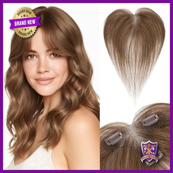 Human Hair Topper with Curtain Bangs 11 Inch T-Part Lace Base Daily Wear main image 6